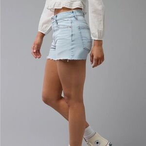 American Eagle Super High Rise Shortie Light Blue Denim Shorts size 6